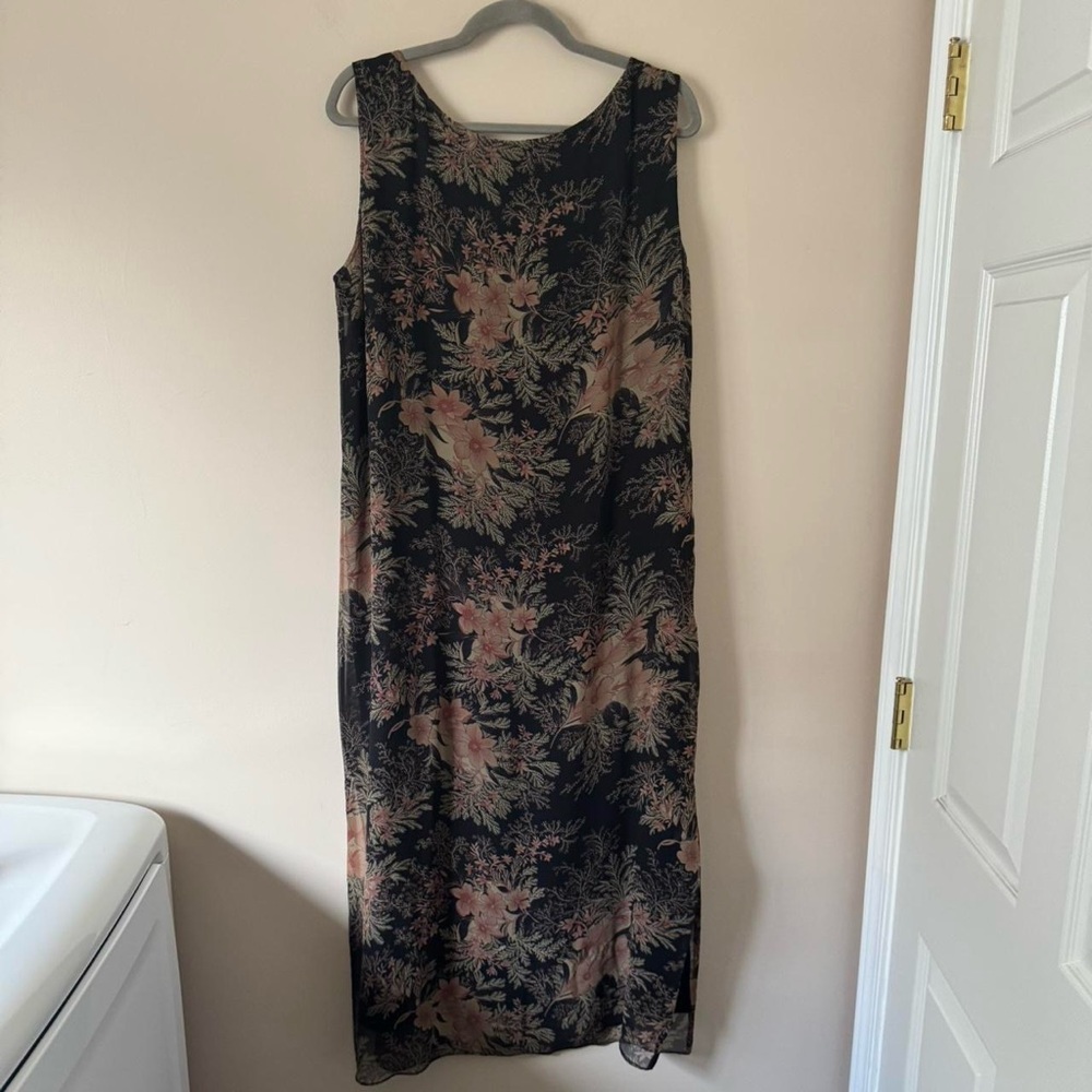 Vintage 90s Chicos Dark Floral 100% Silk Dress XL - Picture 6 of 6